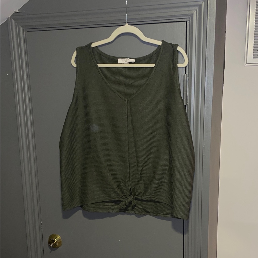 LOFT Olive V-Neck Knit Tank with Front Tie